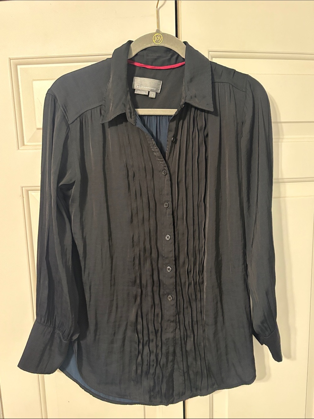 Anthropologie Classic Black Pleated Button-Front Women's Blouse Size S